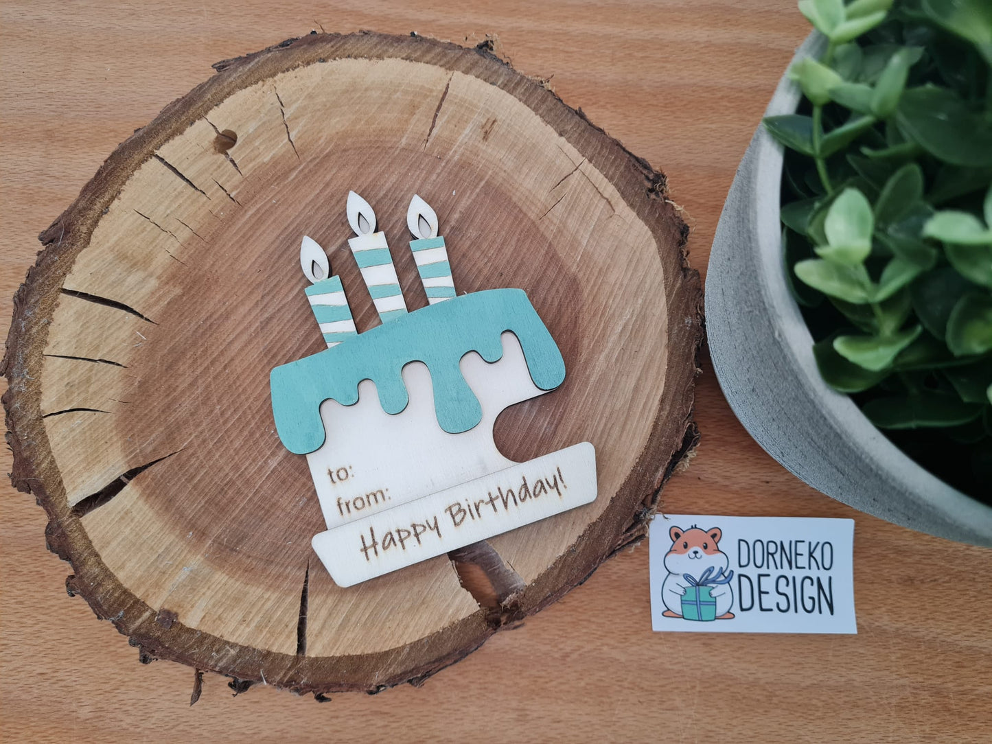 Geburtstagskuchen Geschenkeverpackung aus Holz für Geldgeschenk / Gutschein