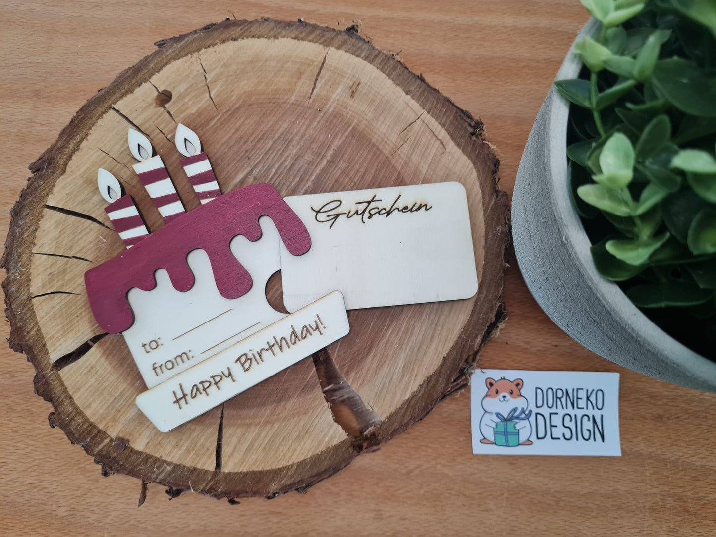 Geburtstagskuchen Geschenkeverpackung aus Holz für Geldgeschenk / Gutschein