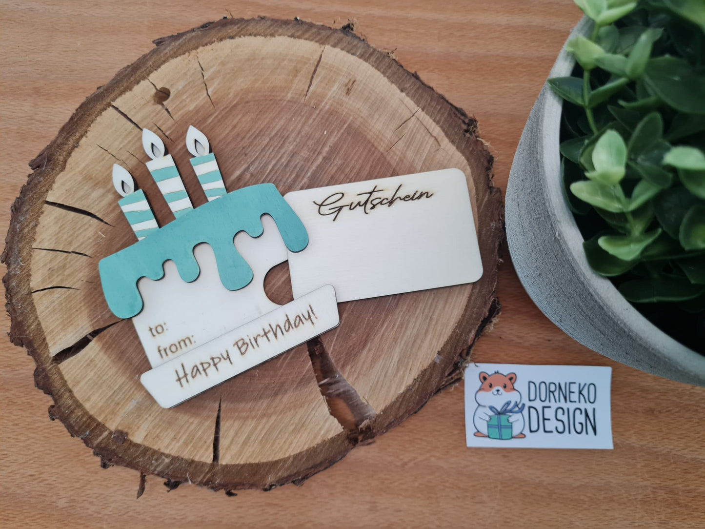 Geburtstagskuchen Geschenkeverpackung aus Holz für Geldgeschenk / Gutschein