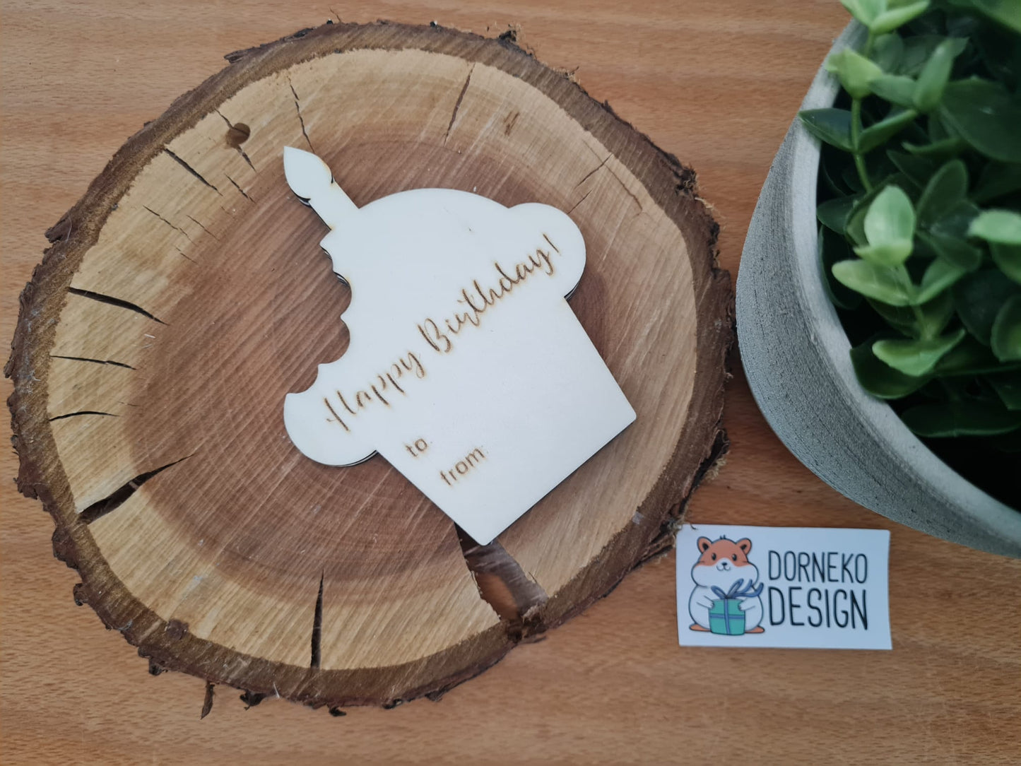 Geburtstags Cupcake Geschenkeverpackung aus Holz für Geldgeschenk / Gutschein