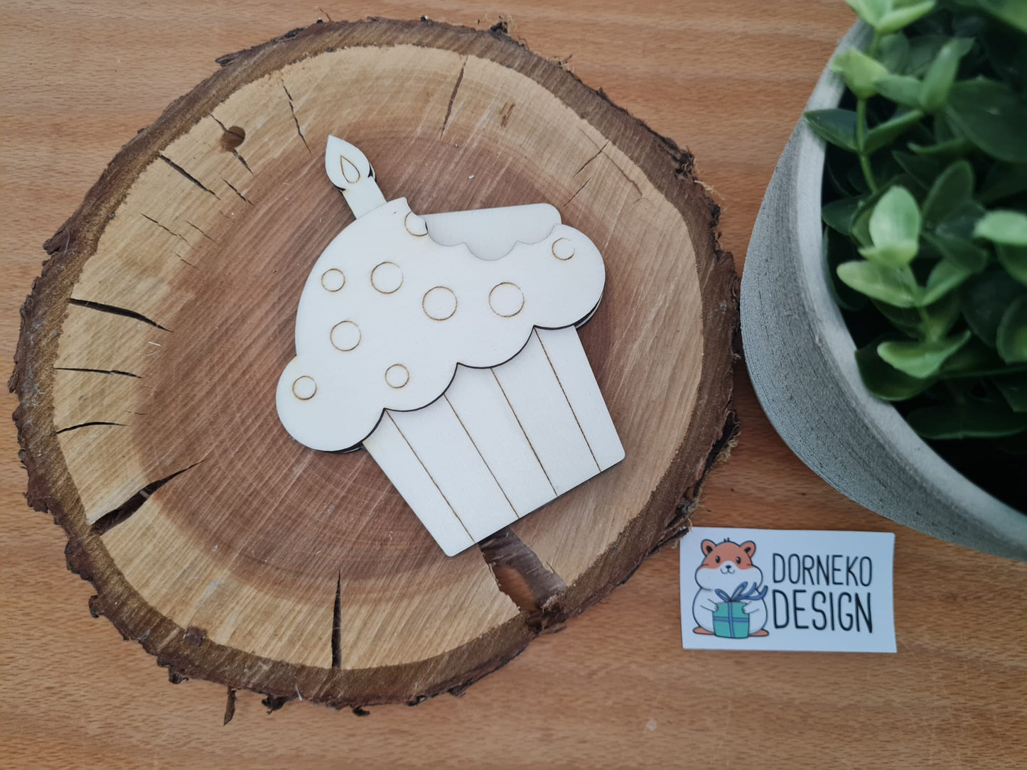 Geburtstags Cupcake Geschenkeverpackung aus Holz für Geldgeschenk / Gutschein