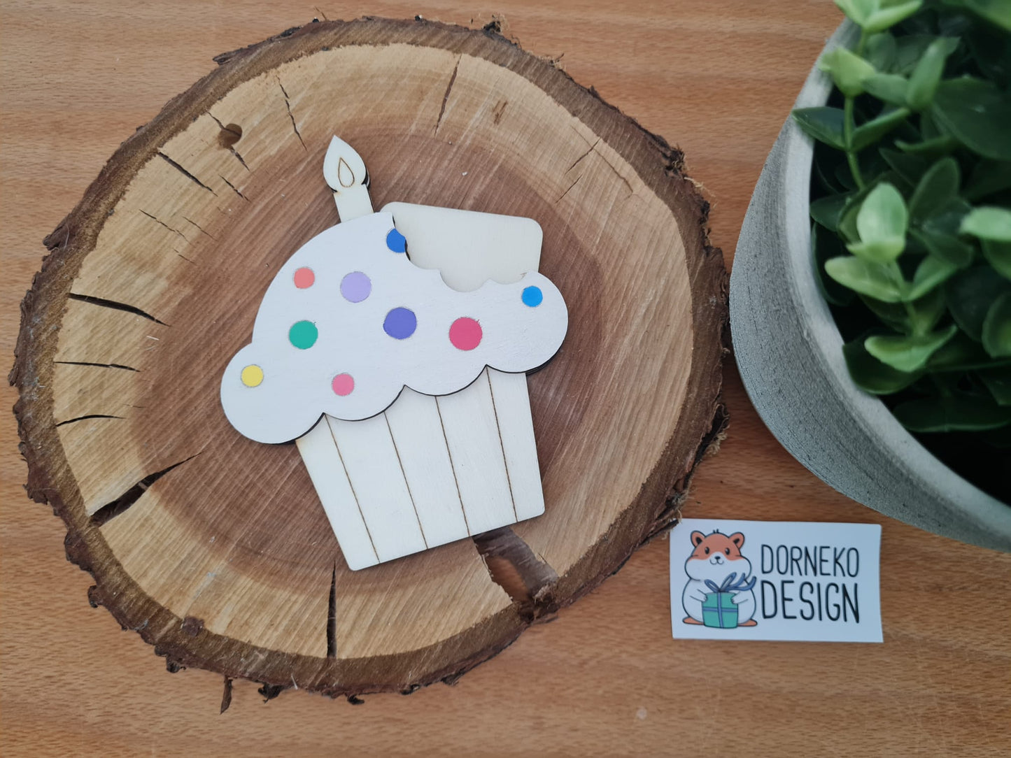 Geburtstags Cupcake Geschenkeverpackung aus Holz für Geldgeschenk / Gutschein