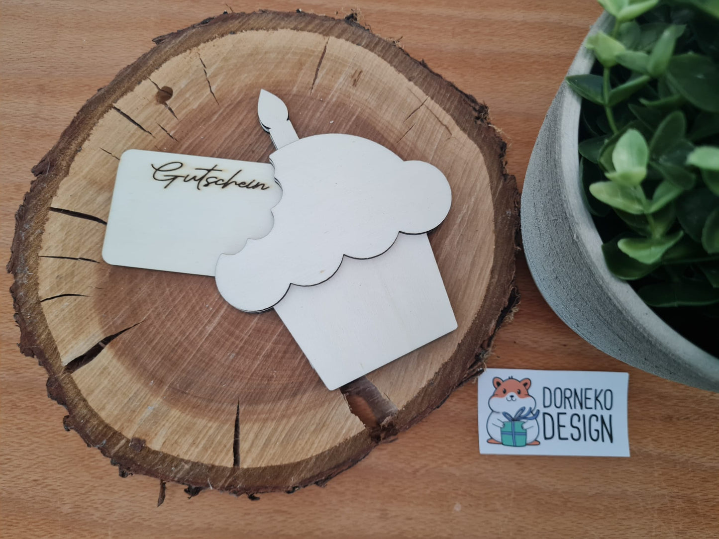 Geburtstags Cupcake Geschenkeverpackung aus Holz für Geldgeschenk / Gutschein