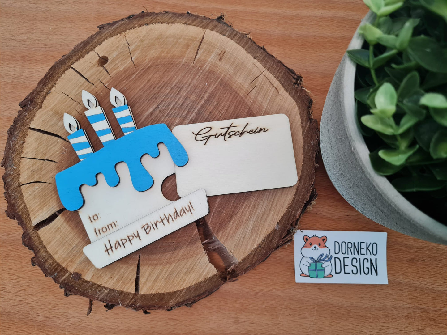 Geburtstagskuchen Geschenkeverpackung aus Holz für Geldgeschenk / Gutschein
