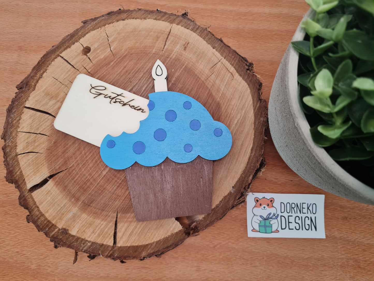 Geburtstags Cupcake Geschenkeverpackung aus Holz für Geldgeschenk / Gutschein