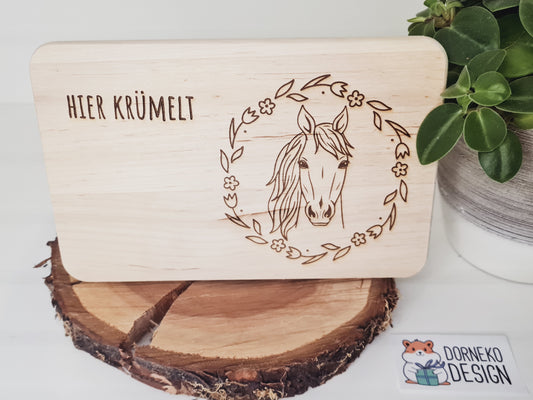 Pferd & Blumen - Holzbrettchen mit personalisierter Gravur