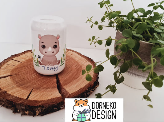 bedruckte personalisierte Spardose *Nashorn* mit Wunschnamen
