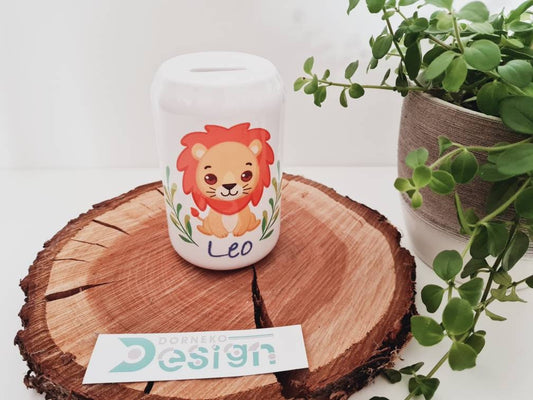 bedruckte personalisierte Spardose *Löwe* mit Wunschnamen