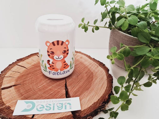 bedruckte personalisierte Spardose *Tiger* mit Wunschnamen