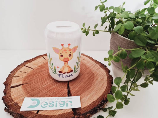 bedruckte personalisierte Spardose *Giraffe* mit Wunschnamen