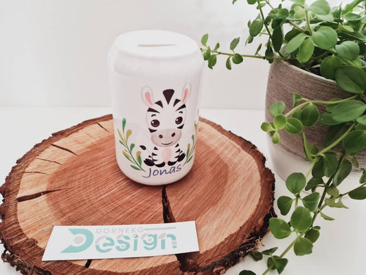 bedruckte personalisierte Spardose *Zebra* mit Wunschnamen